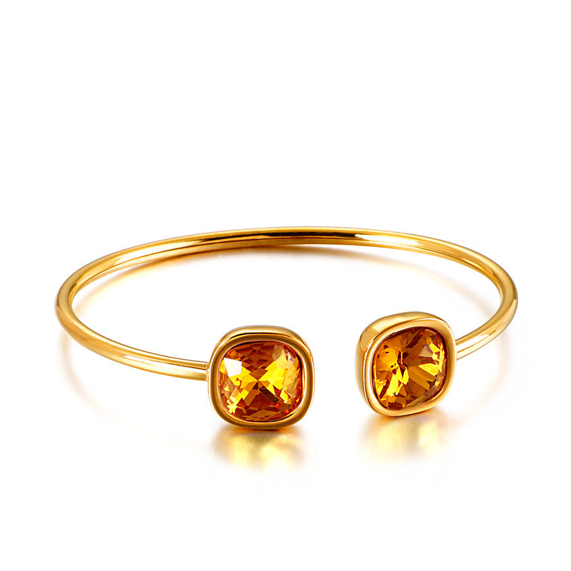 Wholesale Fashion Square Opening Hollow Stainless Steel Temperament Glass High-end Hand Accessories